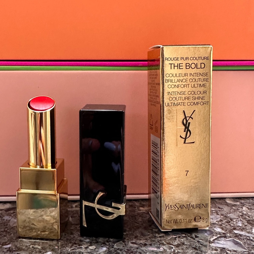 YSL Rouge Pur Couture The Bold Lipstick #7 UNHIBITED FLAME Full Size Lux NEW